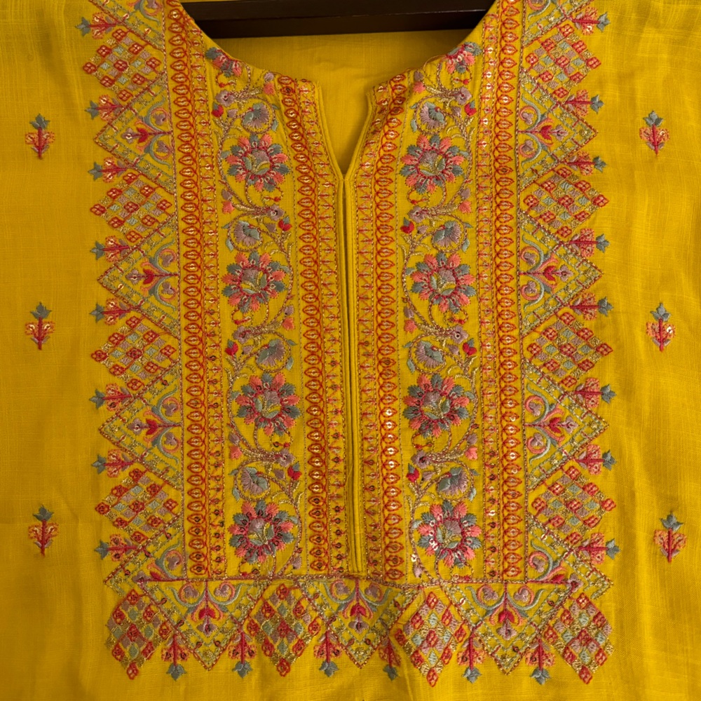 Embroidered Mustard Yellow Haldi Pithi Kurta Top